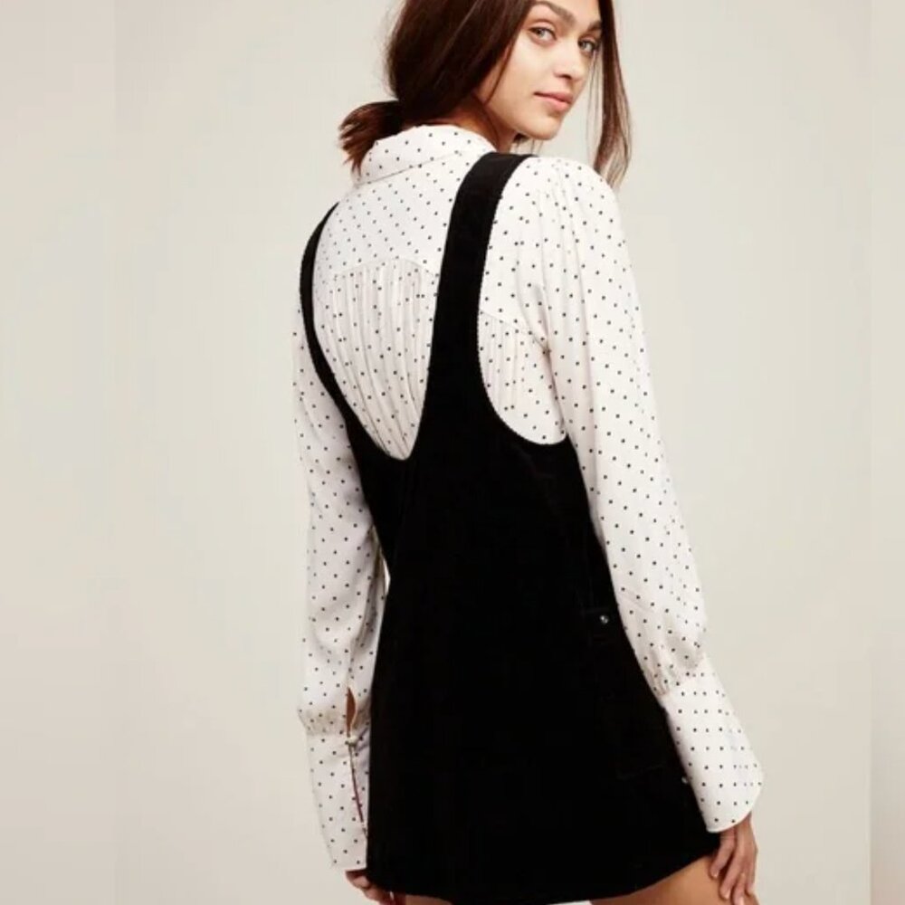 Free People Devoted to You Black Corded Corduroy Mini Dress Women's size 2 - Picture 2 of 8